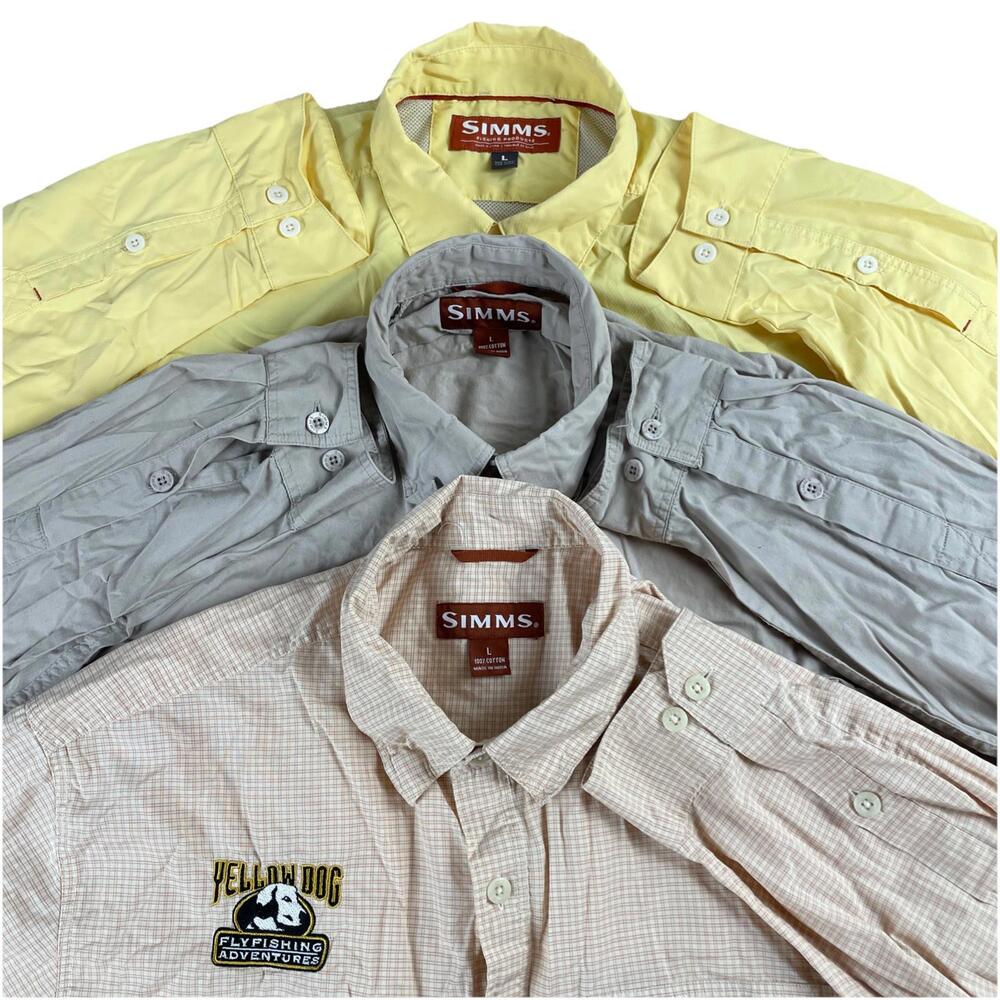 Lot Of 3 Simms Fishing Shirts Roll Sleeve Men's Large Button Up Nylon Cotton